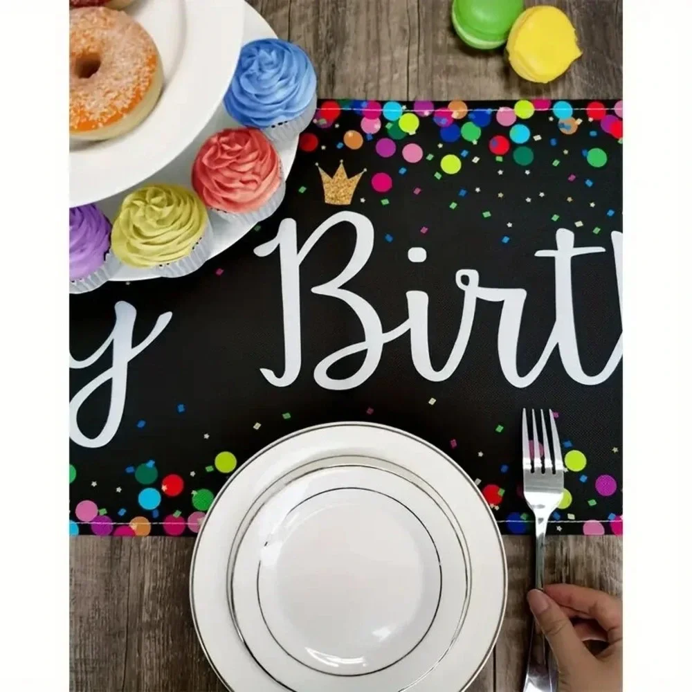 Happy Birthday Table Runner 72 Inches Celebrate Party Black Polyester Linen